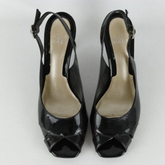 Alex Marie Women's Size 8 Black Patent Leather Slingback Peep Toe Heels - Picture 5 of 10